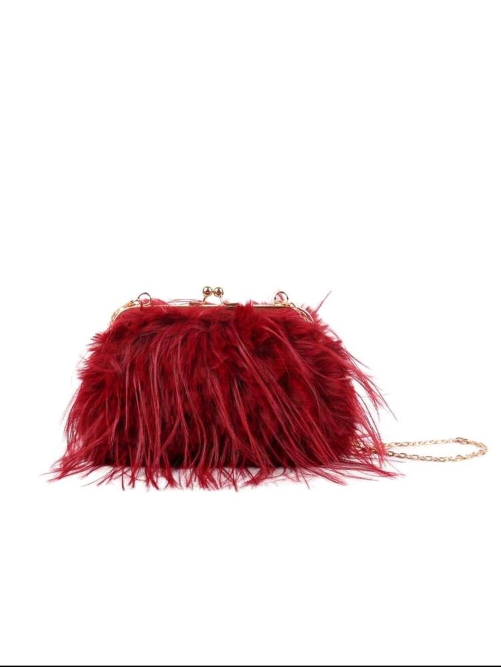 BRAND NEW ** Red Feather-Trim Evening Clutch